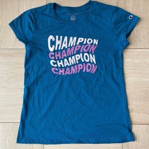 Champion Logo Blue Graphic Tee Girl’s Size XL 16